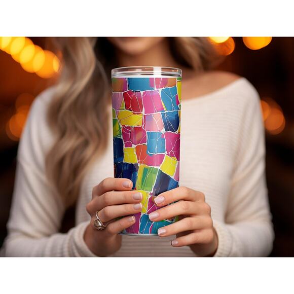 Colorful Mosaic Tumbler Wrap, Sublimation Design Tumbler - Picture 4 of 4